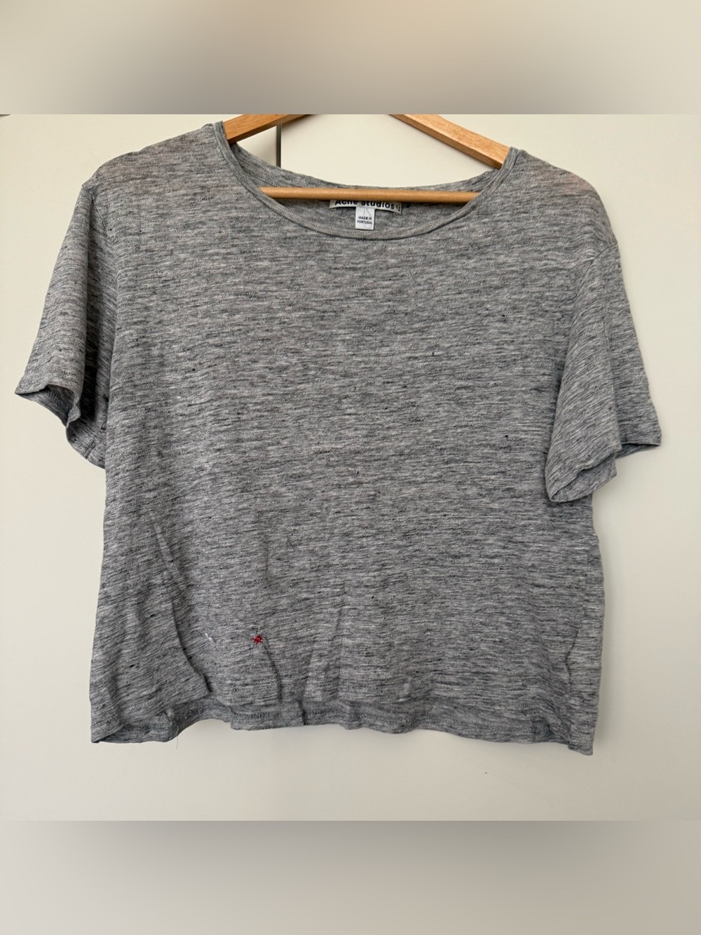 Acne 100% Linen Heather Grey Short Sleeve Crop Boxy T-shirt S Wabi Sabi Repair